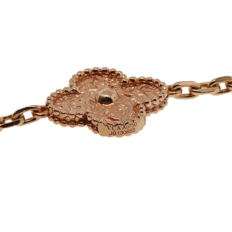 Van Cleef & Arpels 10 Motif Vintage Alhambra 18k Rose Gold Necklace In Excellent Condition In Boca Raton, FL
