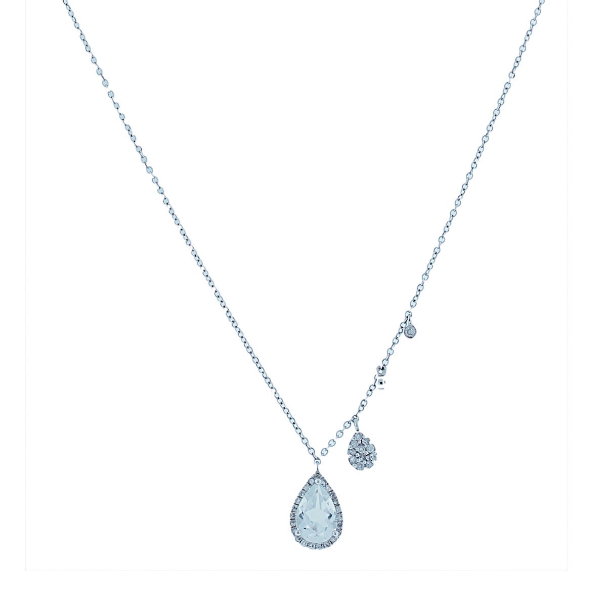 Brand: Meira T
Style: Clear Quartz & Diamond Necklace
Material:14k White Gold
Diamond Details: Diamonds are G/H in color and I in clarity
Total Weight: 2.3g (1.5dwt)
Necklace Length: Chain is 16''
Pendant Size: .51