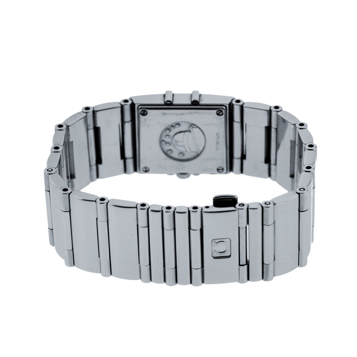 Omega Lady's Edelstahl Diamant Lünette schwarzes Zifferblatt Quarz-Armbanduhr im Zustand „Hervorragend“ im Angebot in Boca Raton, FL