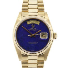 Vintage Rolex Yellow Gold Day-Date Lapis Dial Wristwatch Ref 18038