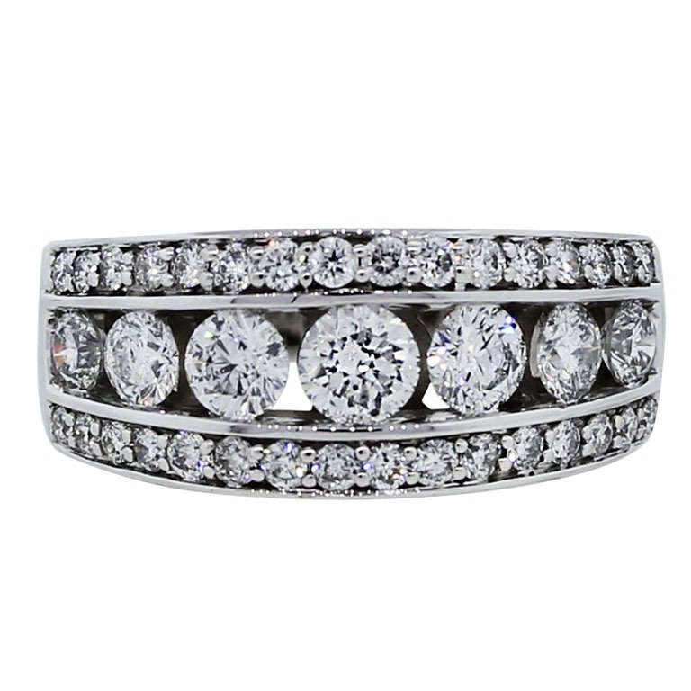 White Gold Round Brilliant Three Row Diamond Engagement Ring