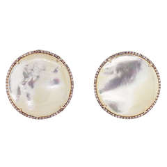 Rose Gold Diamond Mother of Pearl Button Earrings