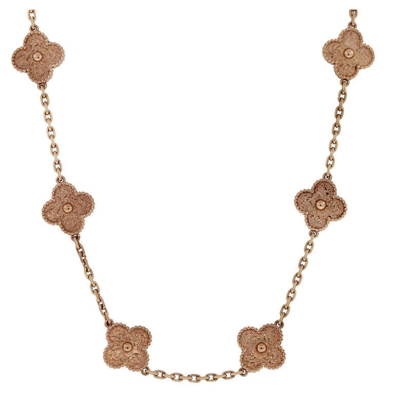Van Cleef & Arpels 10 Motif Vintage Alhambra 18k Rose Gold Necklace