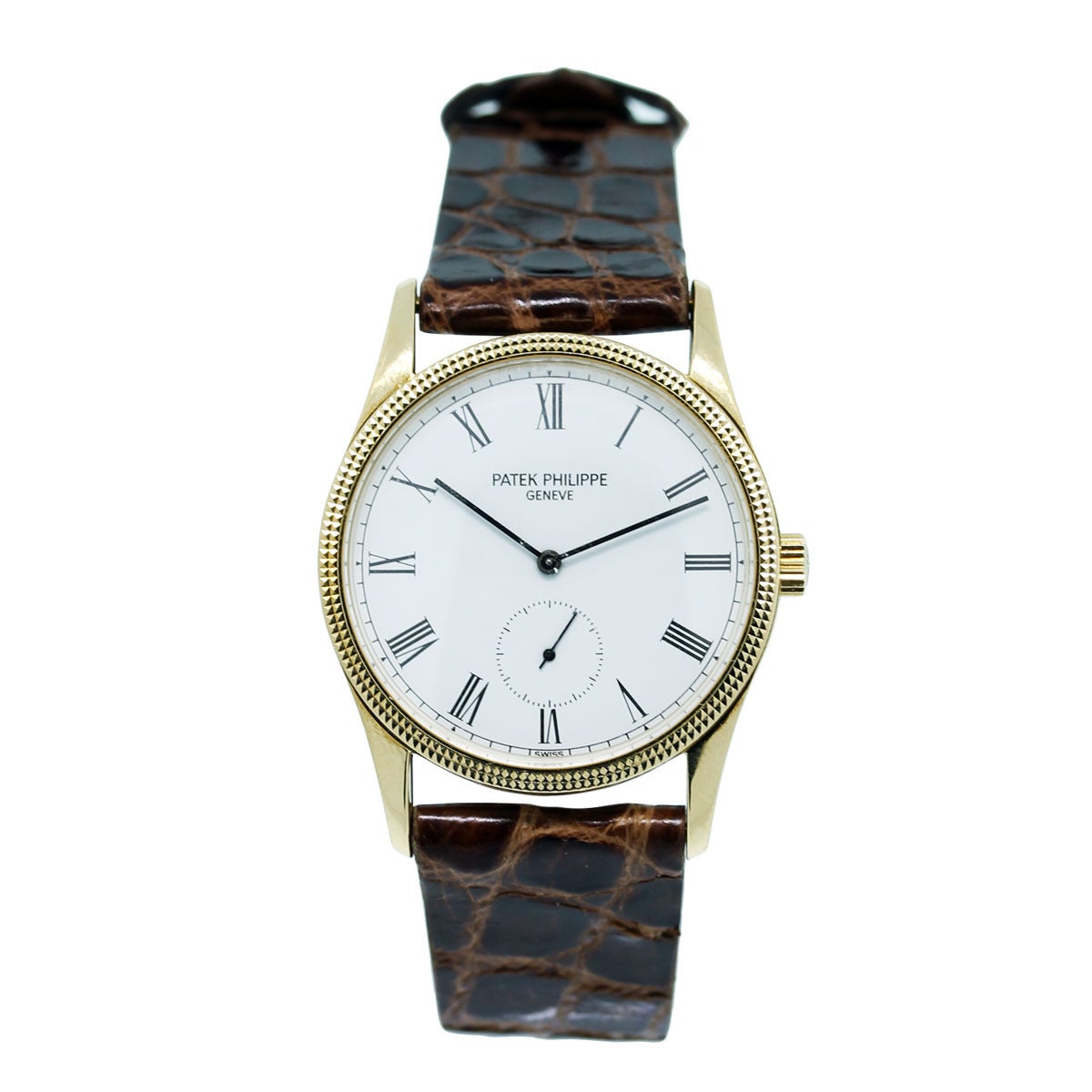 Brand: Patek Philippe
Model: Calatrava 3796 D 18k Yellow Gold Watch
Material: 18K Yellow Gold
Dial: White with Roman Numeral Dial
Case Measurements: 30.5mm
Bracelet: Patek Brown Leather
Movement: Hand Winding
Additional Details: Comes