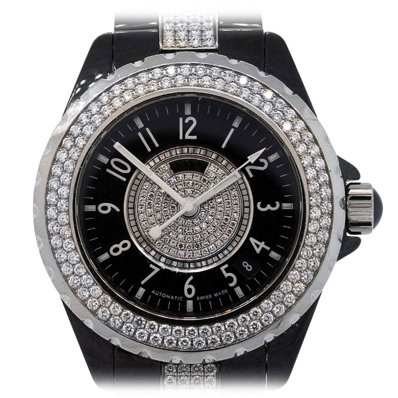 Chanel Black Ceramic J12 Diamond Quartz Wristwatch