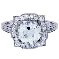 2.10 Carat Old European Diamond Platinum Halo Engagement Ring