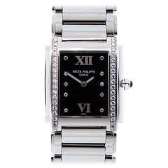 Patek Philippe Stainless Steel Twenty-Four Black Diamond Dial Quartz Wristwatch
