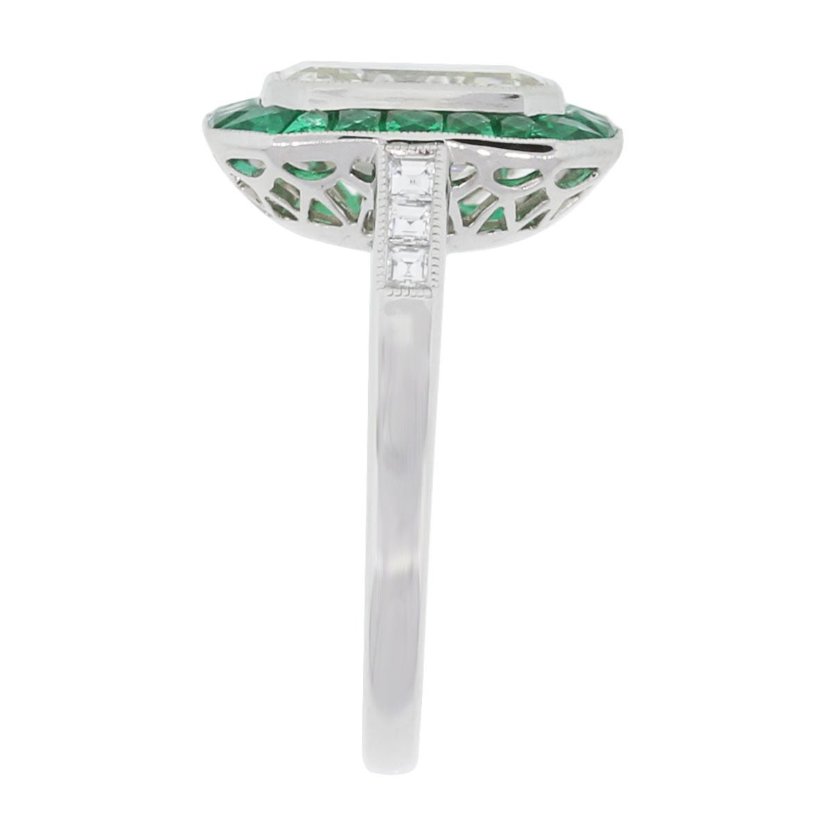 2.51 Carat Emerald Cut Diamond Emerald Halo Platinum Engagement Ring In New Condition In Boca Raton, FL