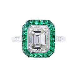 2.51 Carat Emerald Cut Diamond Emerald Halo Platinum Engagement Ring