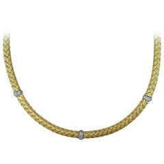 Roberto Coin Silk Woven Diamond Gold Choker Necklace