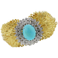 Erwin Pearl Turquoise Diamond Gold Bangle Bracelet