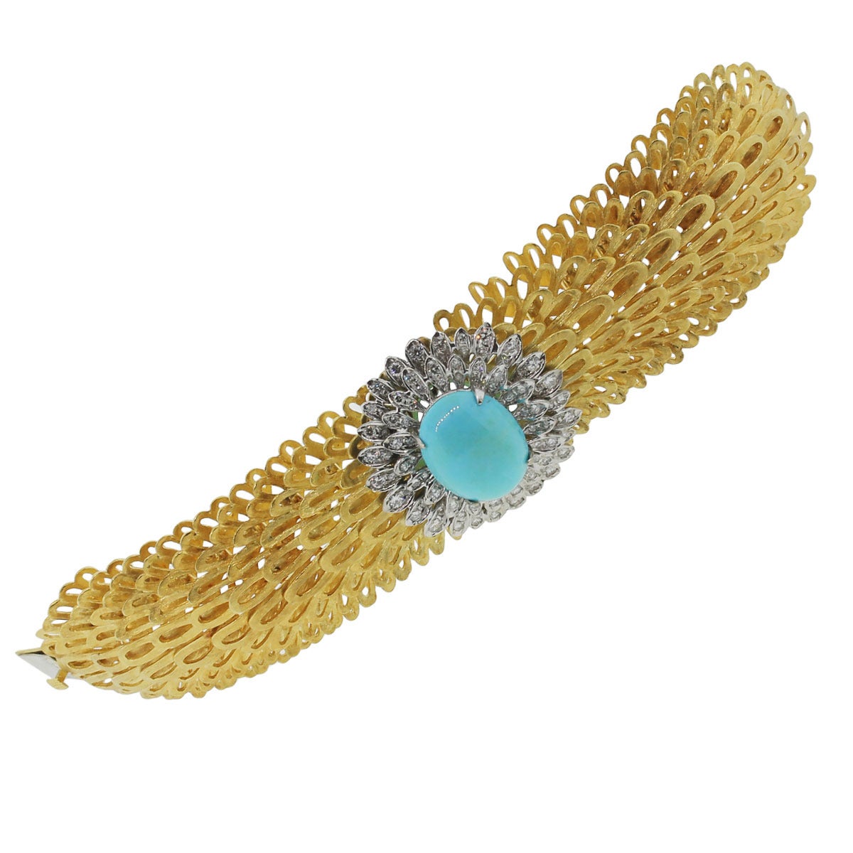 Women's Erwin Pearl Turquoise Diamond Gold Bangle Bracelet
