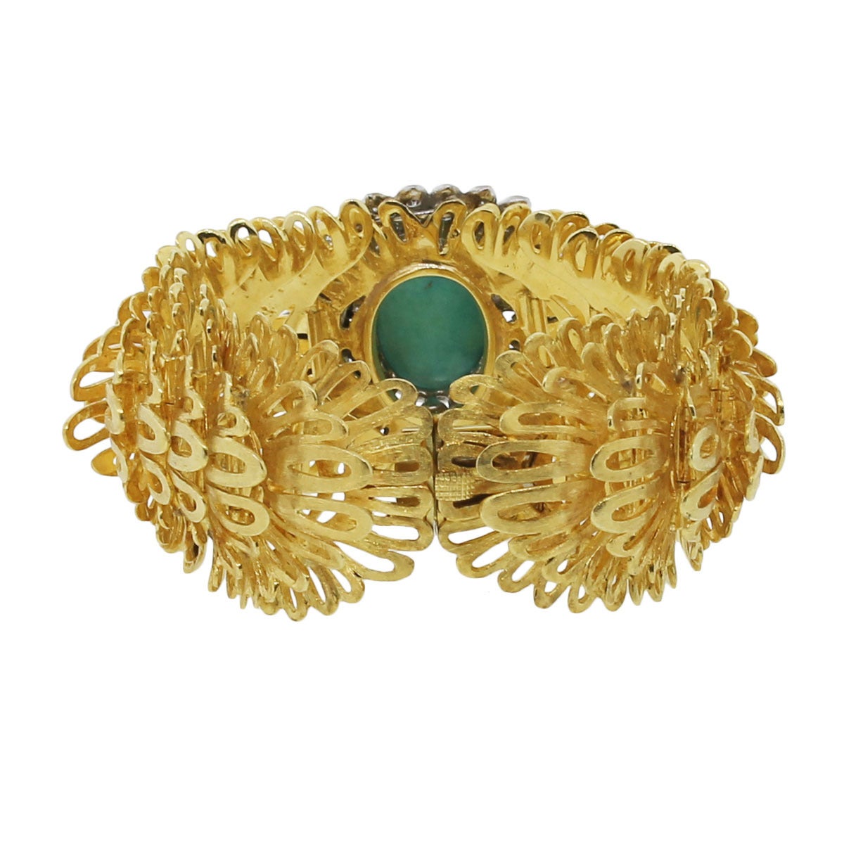 Erwin Pearl Turquoise Diamond Gold Bangle Bracelet 1
