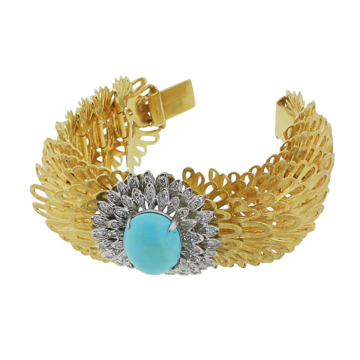 Erwin Pearl Turquoise Diamond Gold Bangle Bracelet In Excellent Condition In Boca Raton, FL