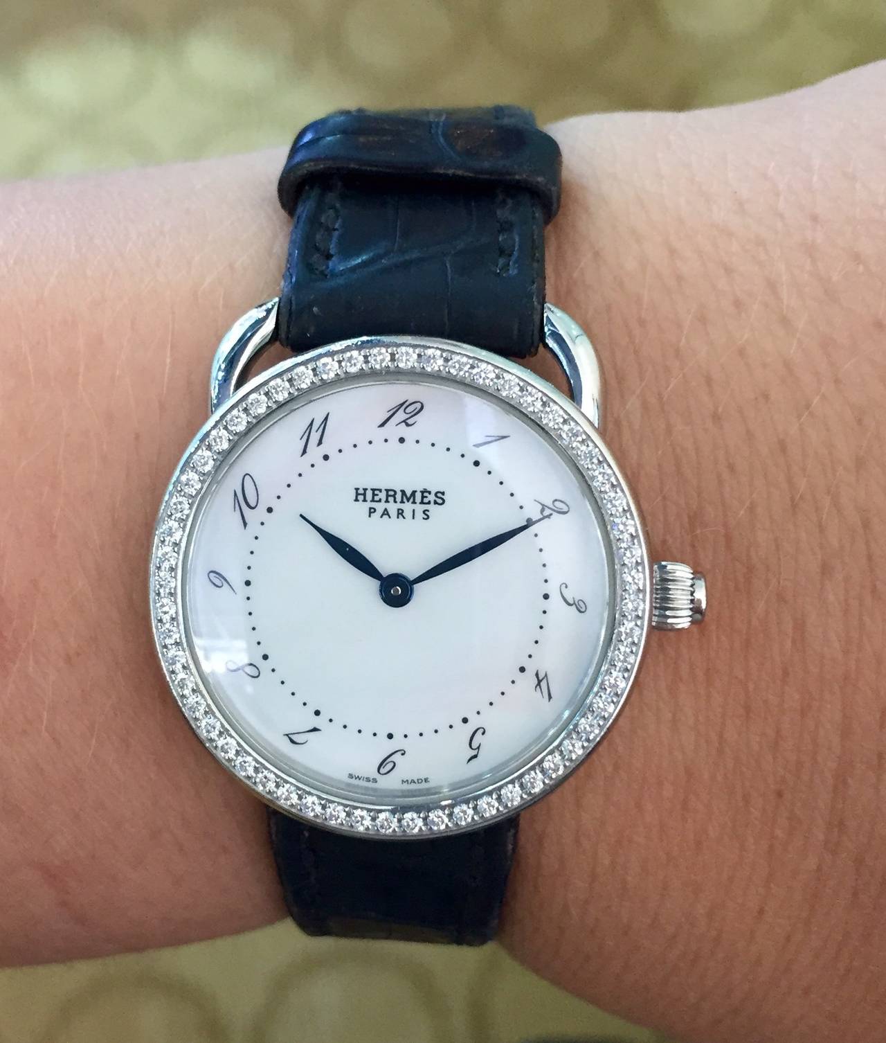 Hermes Lady's Stainless Steel Diamond Bezel Arceau Quartz Wristwatch Ref 2598217 2