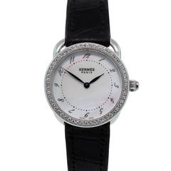 Vintage Hermes Lady's Stainless Steel Diamond Bezel Arceau Quartz Wristwatch Ref 2598217