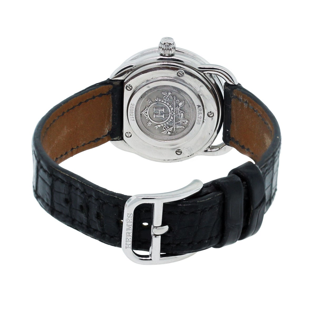 Hermes Lady's Stainless Steel Diamond Bezel Arceau Quartz Wristwatch Ref 2598217 In Excellent Condition In Boca Raton, FL