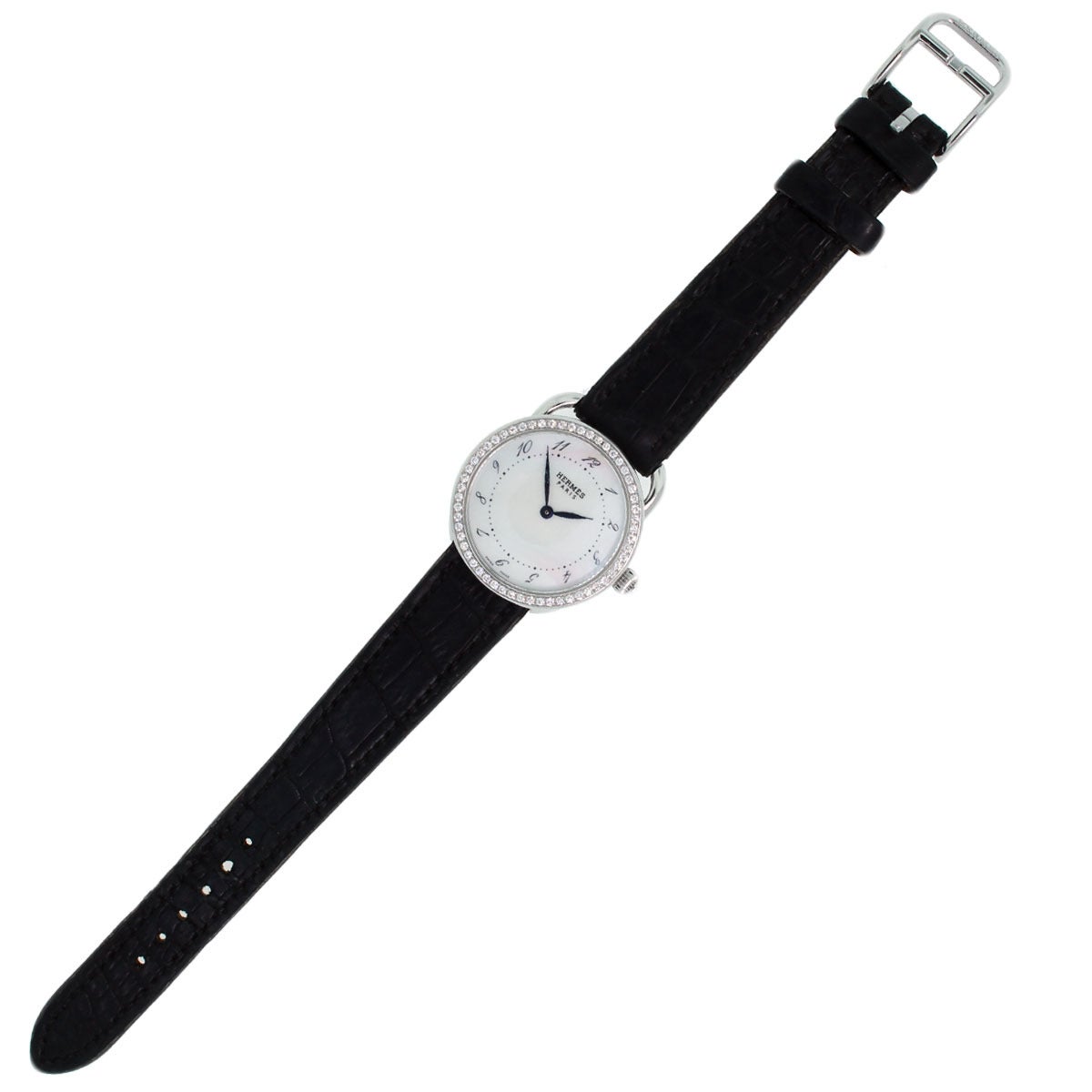 Hermes Lady's Stainless Steel Diamond Bezel Arceau Quartz Wristwatch Ref 2598217 1