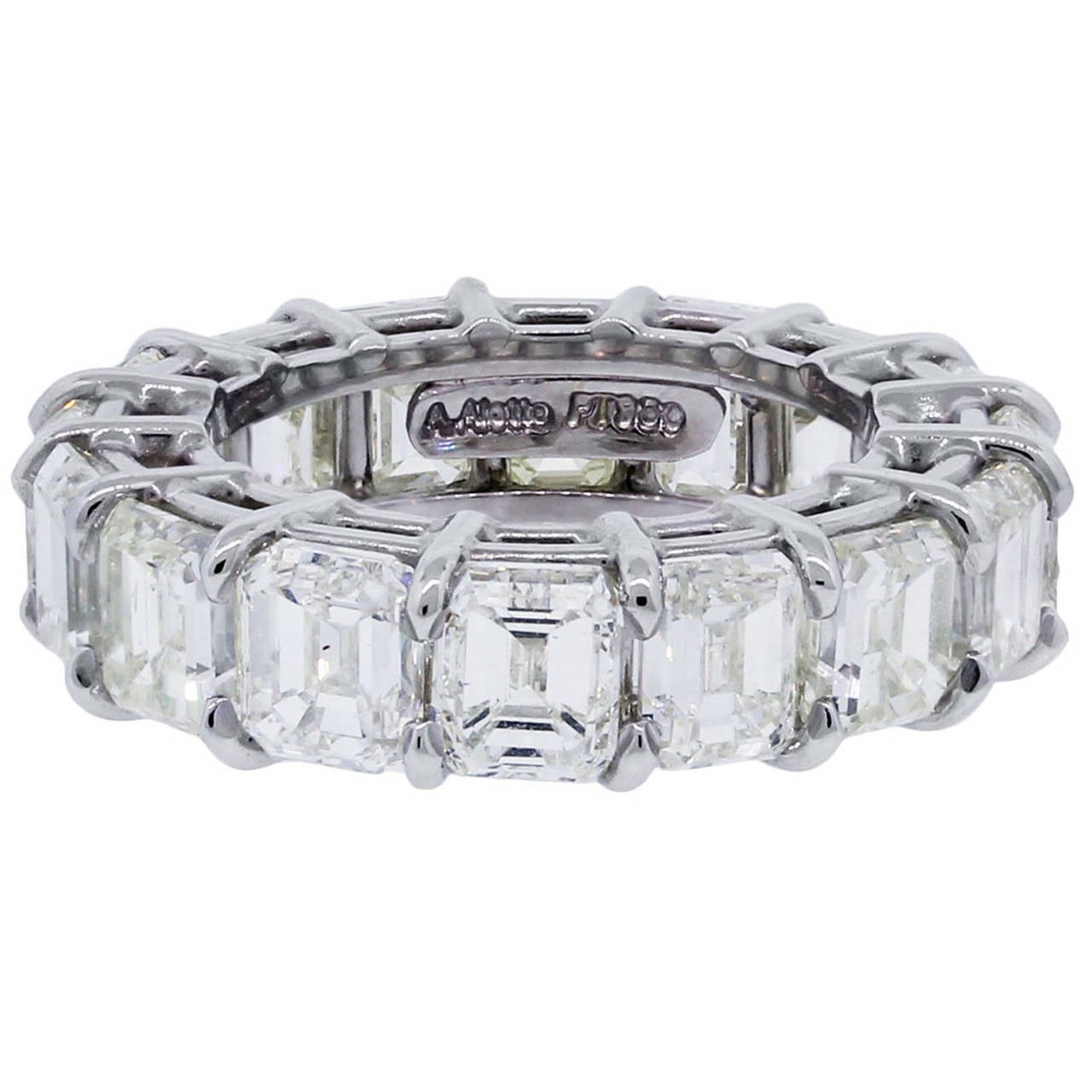 Emerald Cut Diamond 15 Carats Platinum Eternity Band Ring For Sale At