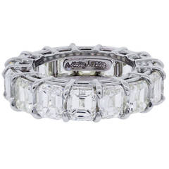 Emerald Cut Diamond 15 Carats Platinum Eternity Band Ring 6