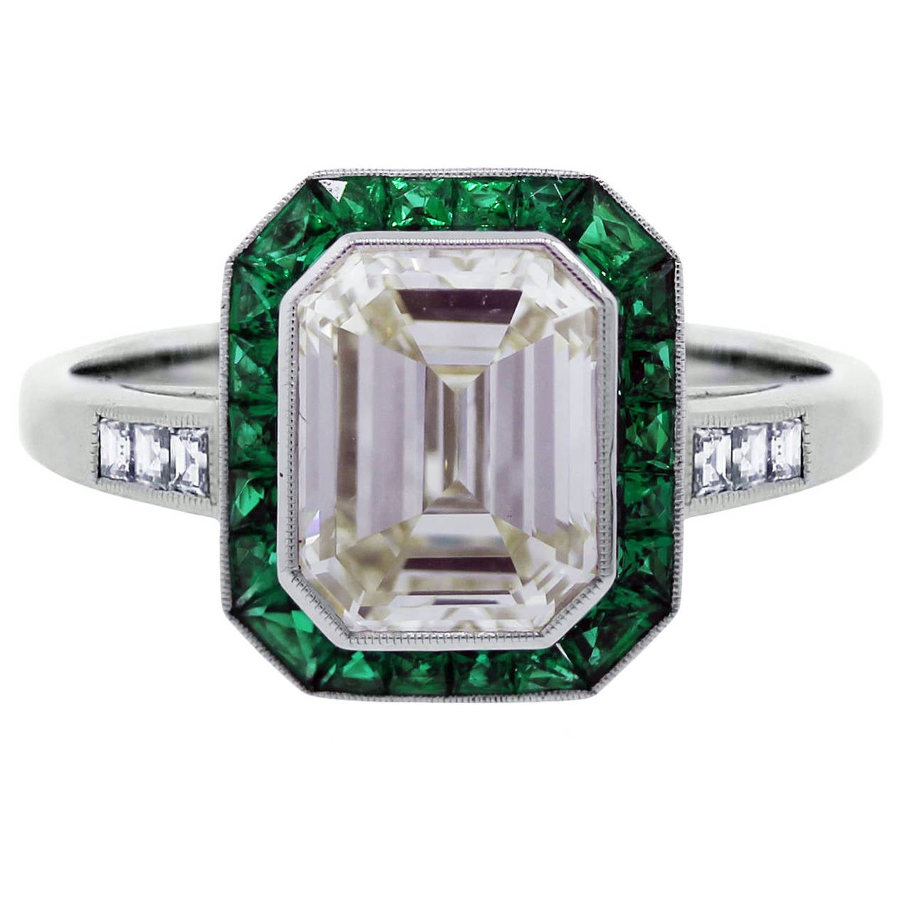 4.12ct Diamond Emerald Halo Platinum Engagement Ring