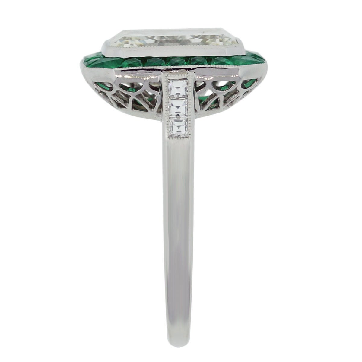 4.12ct Diamond Emerald Halo Platinum Engagement Ring In Excellent Condition In Boca Raton, FL