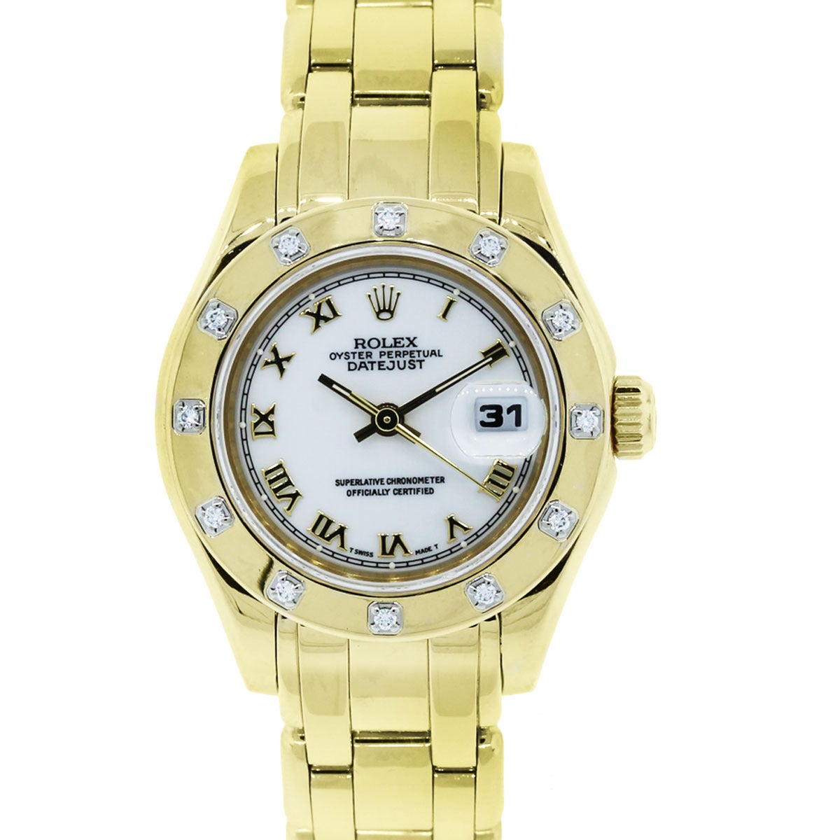 Rolex Yellow Gold Masterpiece Roman Dial Diamond Bezel Wristwatch Ref 69318