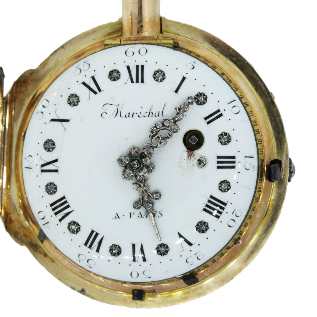 French Yellow Gold Diamond Cameos Pocket Watch 1