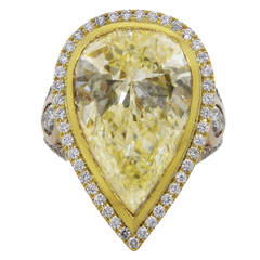 14.33 Carat Fancy Light Yellow Pear Shaped Diamond Gold Engagement Ring