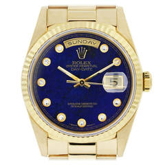 Used Rolex Yellow Gold Diamond Lapis Presidential Day-Date Wristwatch Ref 18238