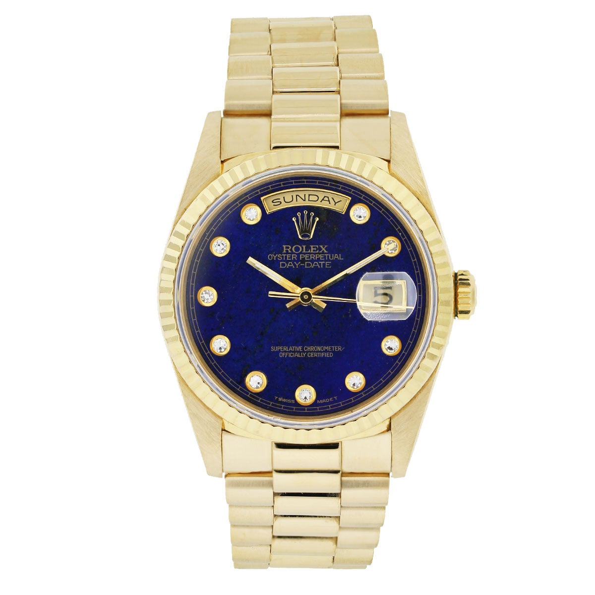 Rolex Yellow Gold Diamond Lapis Presidential Day-Date Wristwatch Ref 18238 In Excellent Condition In Boca Raton, FL