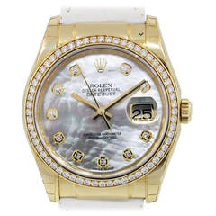 Rolex Yellow Gold Datejust Mother of Pearl Diamond Dial Wristwatch Ref 116188 5