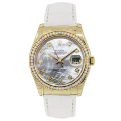 Rolex Yellow Gold Datejust Mother of Pearl Diamond Dial Wristwatch Ref 116188