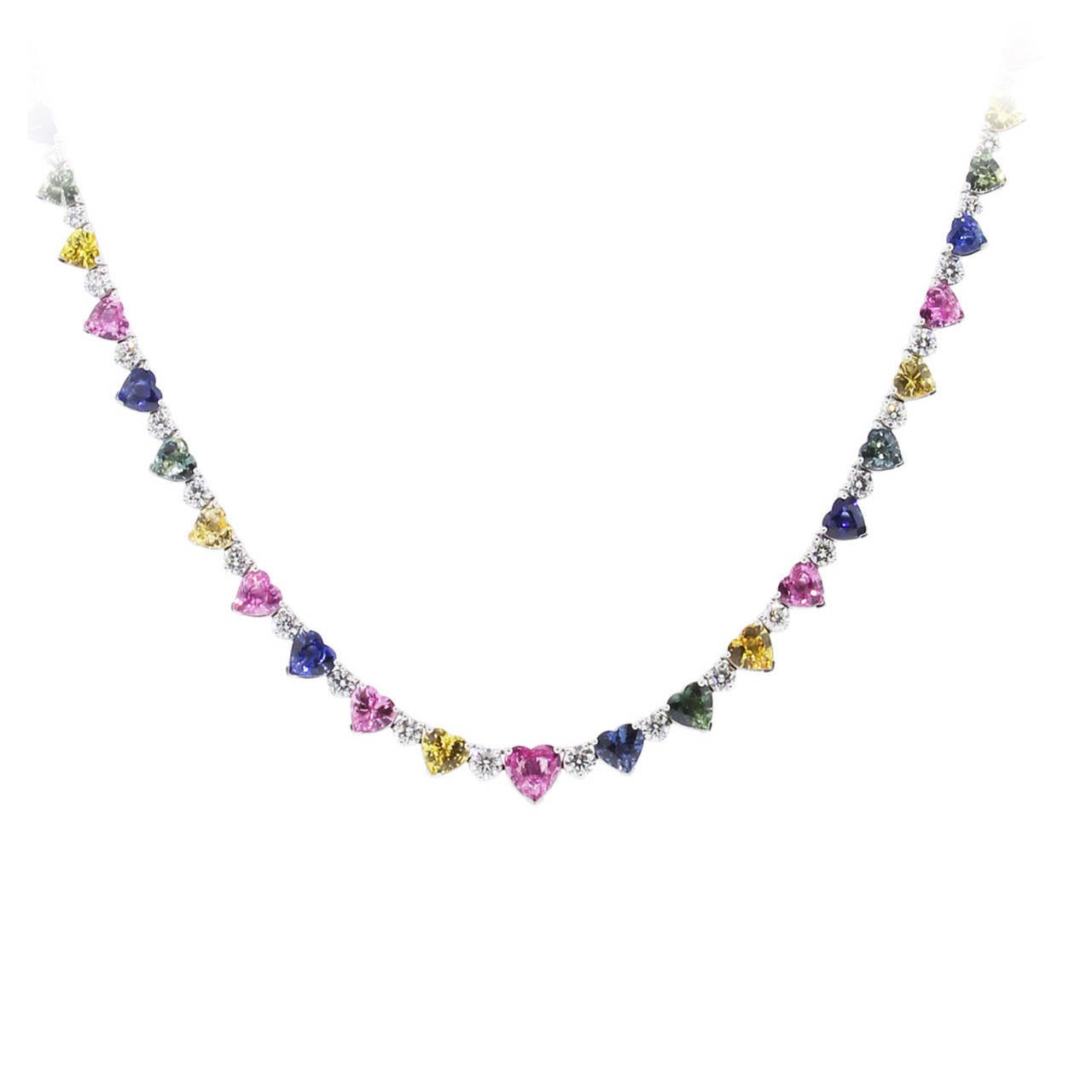 Multi Colored Gemstone Diamond Gold Necklace