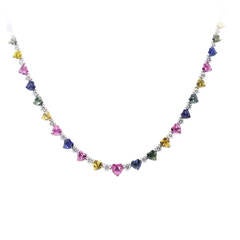 Multi Colored Gemstone Diamond Gold Necklace