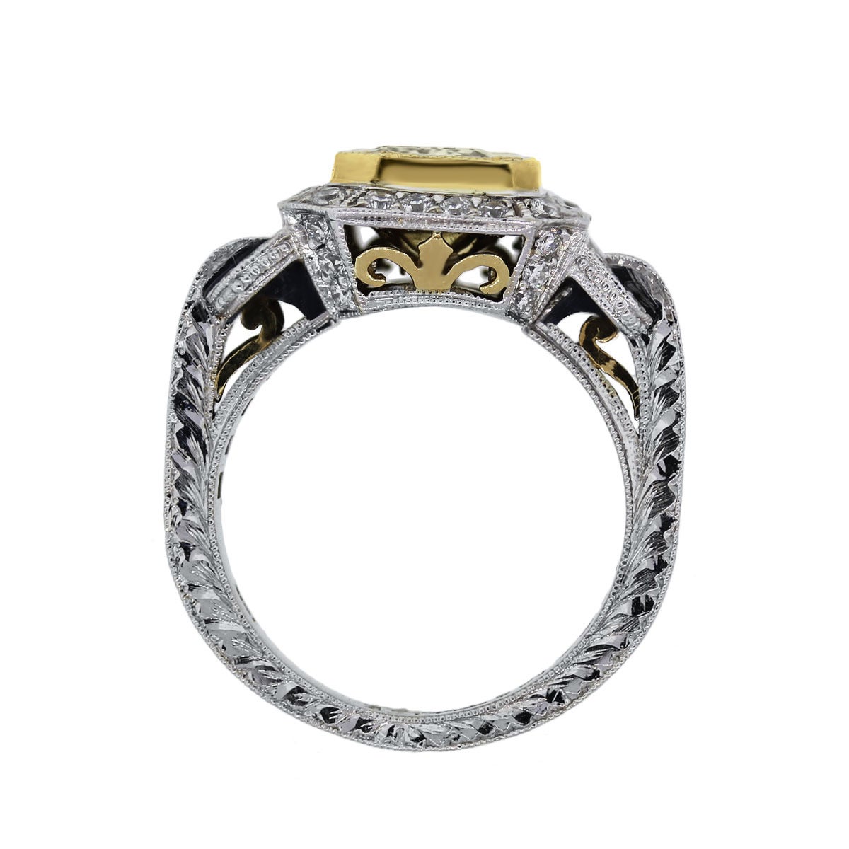 1.64 Carat Square Brilliant Fancy Yellow Diamond Two Tone Ring In Excellent Condition In Boca Raton, FL