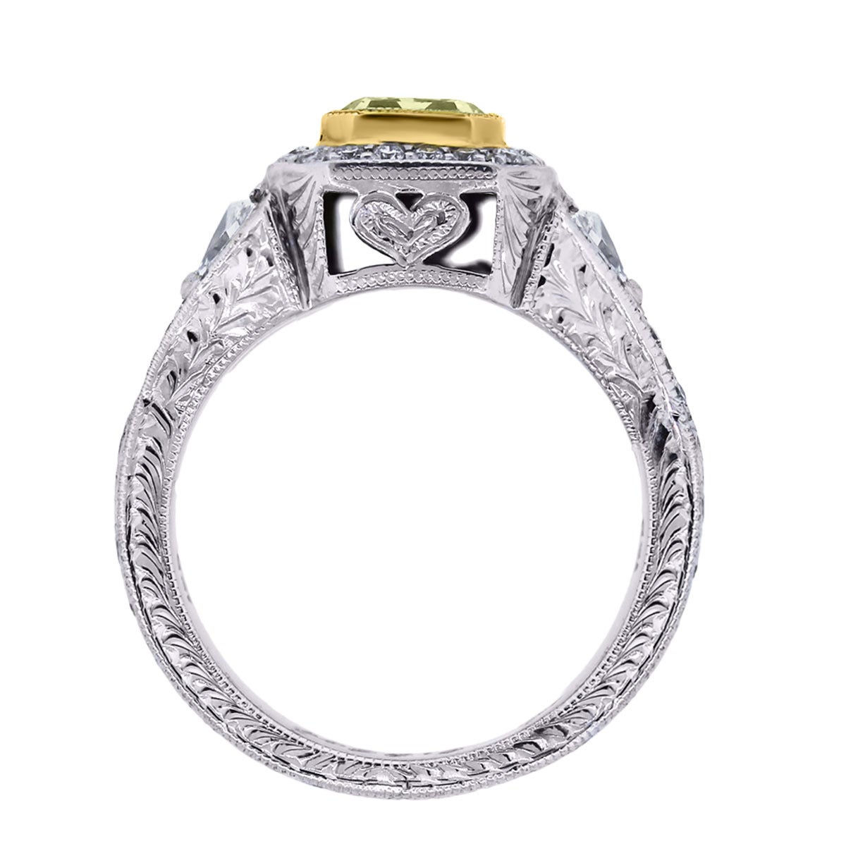 0.96 Carat Square Brilliant Fancy Yellow Diamond Two Tone Ring In Excellent Condition In Boca Raton, FL