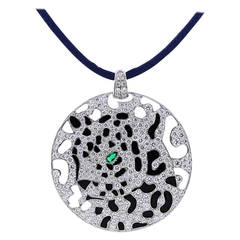 Cartier Onyx Emerald Diamond Panther Pendant Necklace