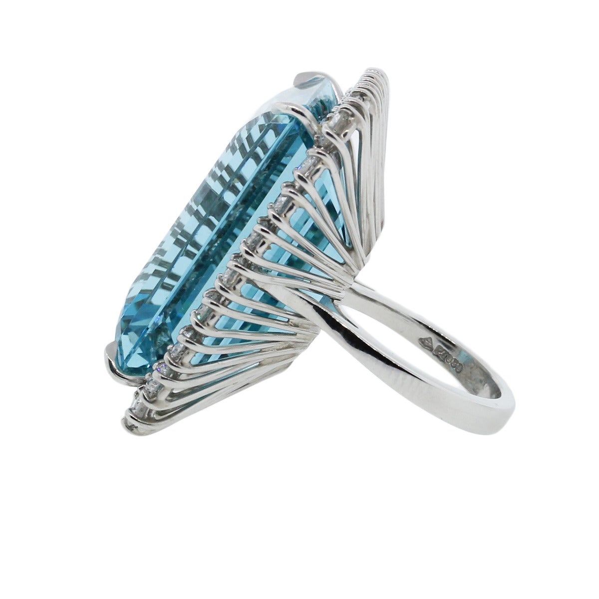 Aquamarine Diamond Platinum Ring For Sale at 1stDibs