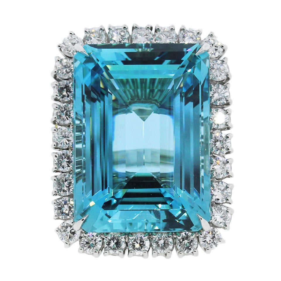 Aquamarine Diamond Platinum Ring