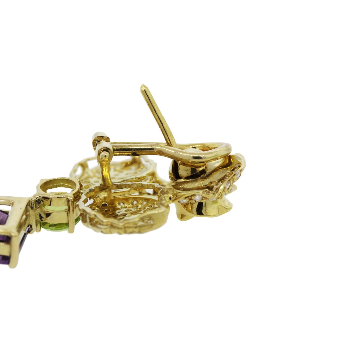 Multicolor Stone Diamond Gold Dangle Earrings In Excellent Condition In Boca Raton, FL