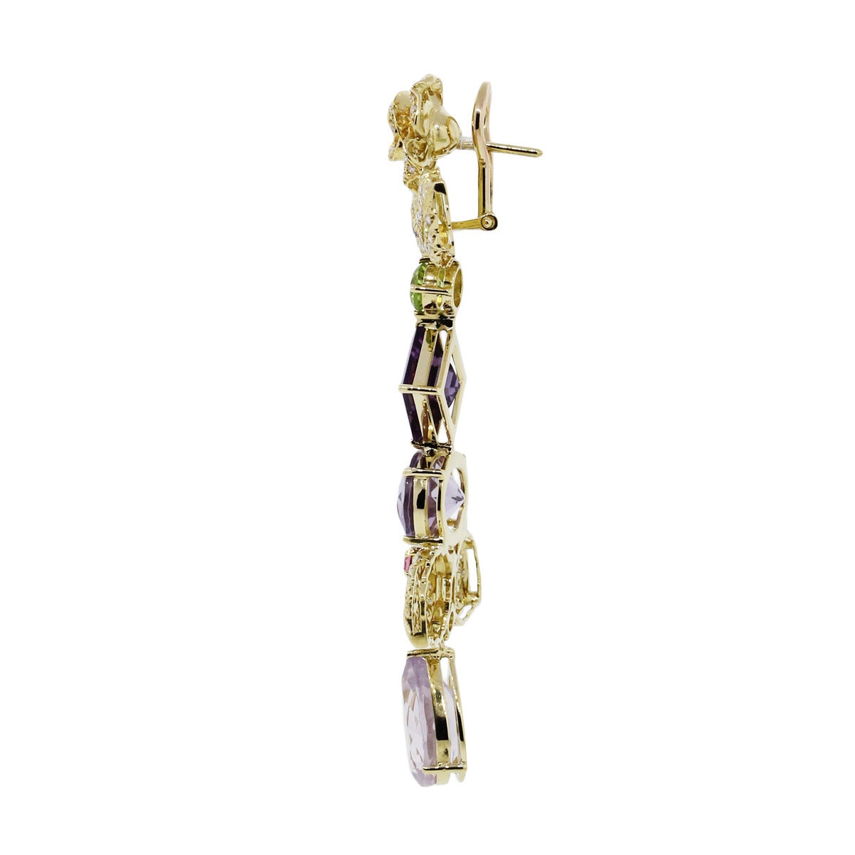 Style 18k Yellow Gold Multi Color Stone & Diamond Dangle Earrings
Diamond Approx. 2.8ctw. 
Measurements 3'' x 1.01'' x 0.26''
Material Yellow Gold
Backs Omega Back
Total Weight 30.7g (19.8dwt)
Additional Details Comes with Raymond Lee Jewelers