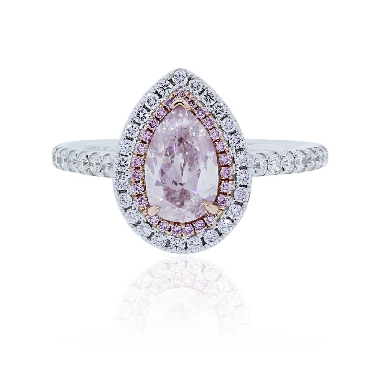 Style: Uneek 18k White Gold GIA 1.01ct Pink Pearshape Diamond Engagement Ring
Material: 18k White Gold & Rose Gold Prongs
Center Diamond Details: 1.01ct Natural Pink Pear Shaped diamond measuring 8.25 x 5.11 x 3.56 mm
Mounting Diamond Details: