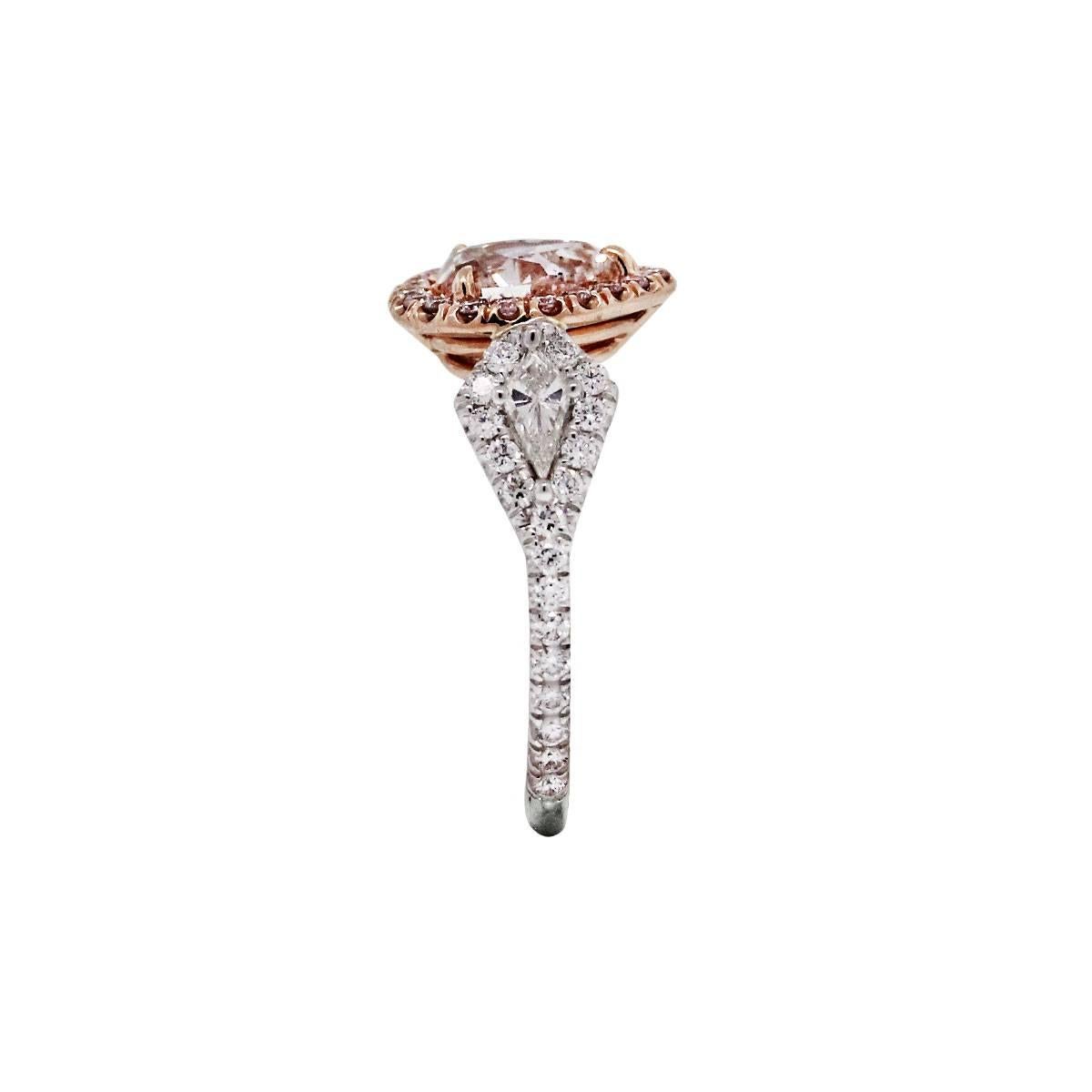 1,01 Karat GIA-zertifizierter rosa birnenförmiger Diamant-Verlobungsring aus zweifarbigem Gold (Tropfenschliff) im Angebot