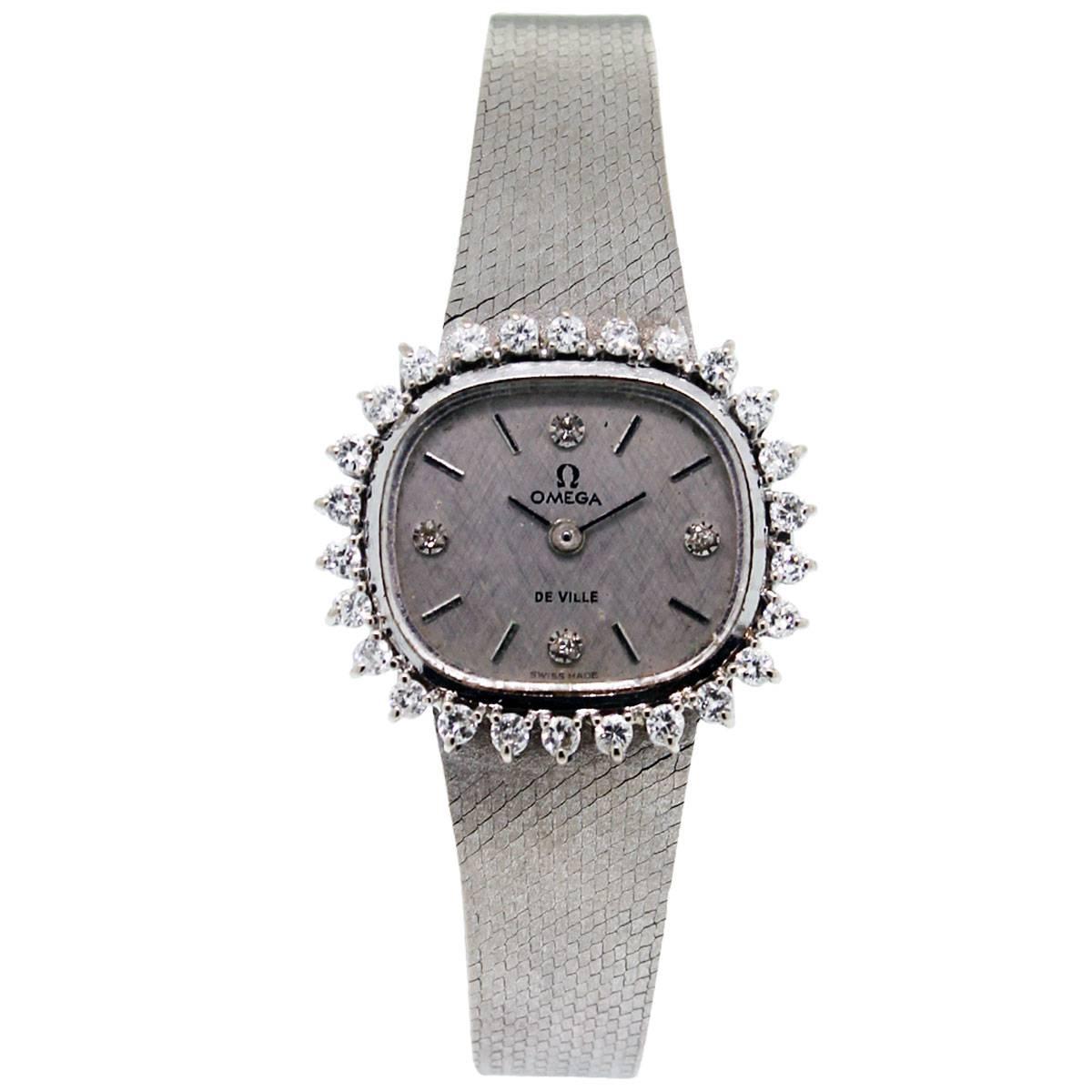 Omega lady's White Gold Diamond Dial De Ville Wristwatch at 1stdibs