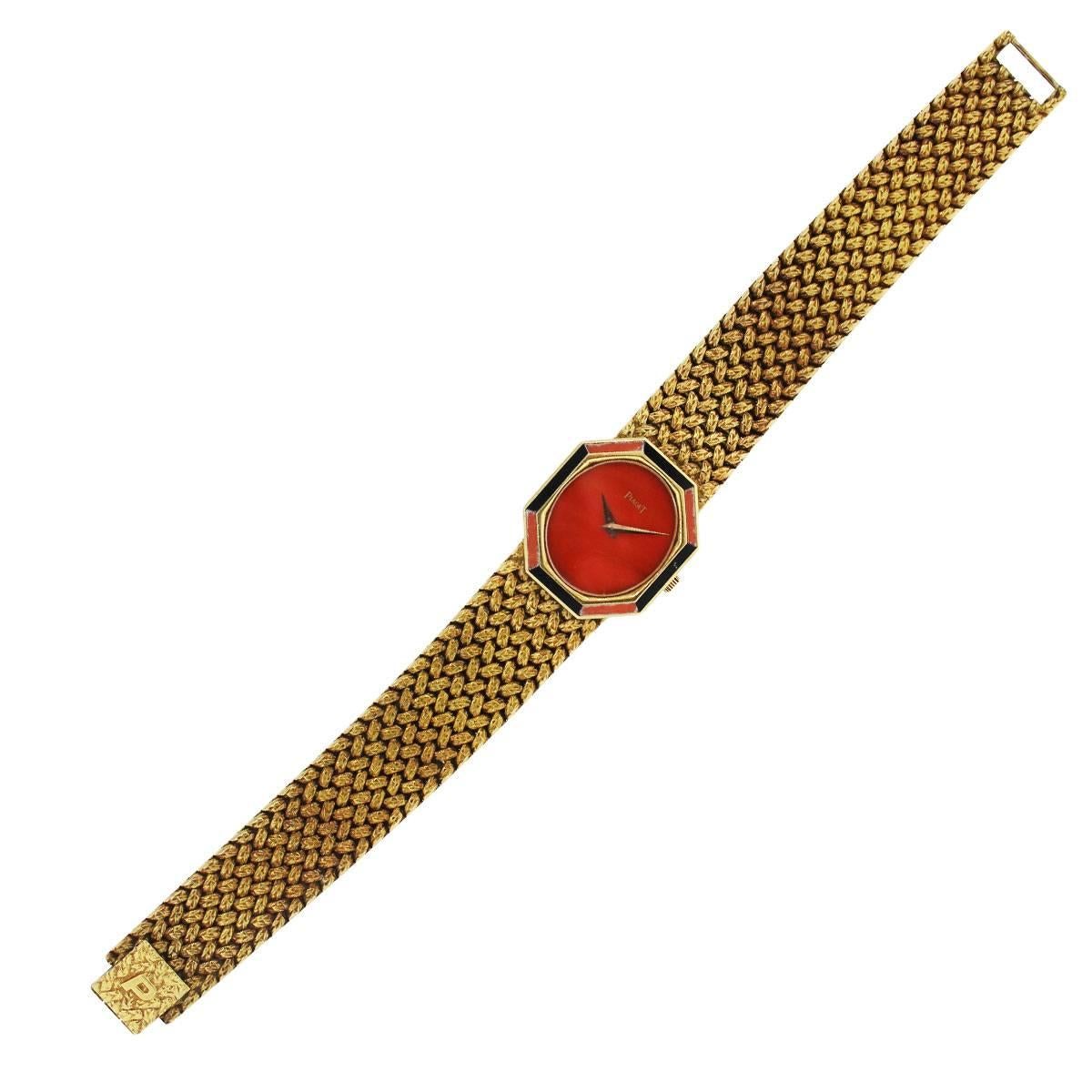 Women's Piaget lady's Yellow Gold Coral Onyx Wristwatch