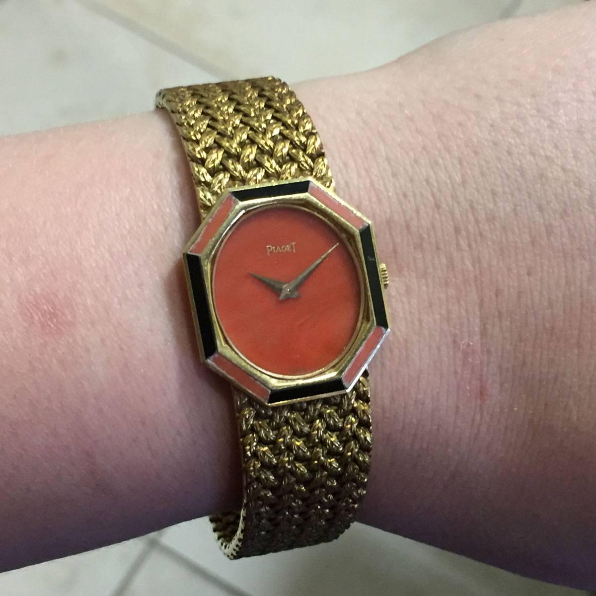 Piaget lady's Yellow Gold Coral Onyx Wristwatch 1