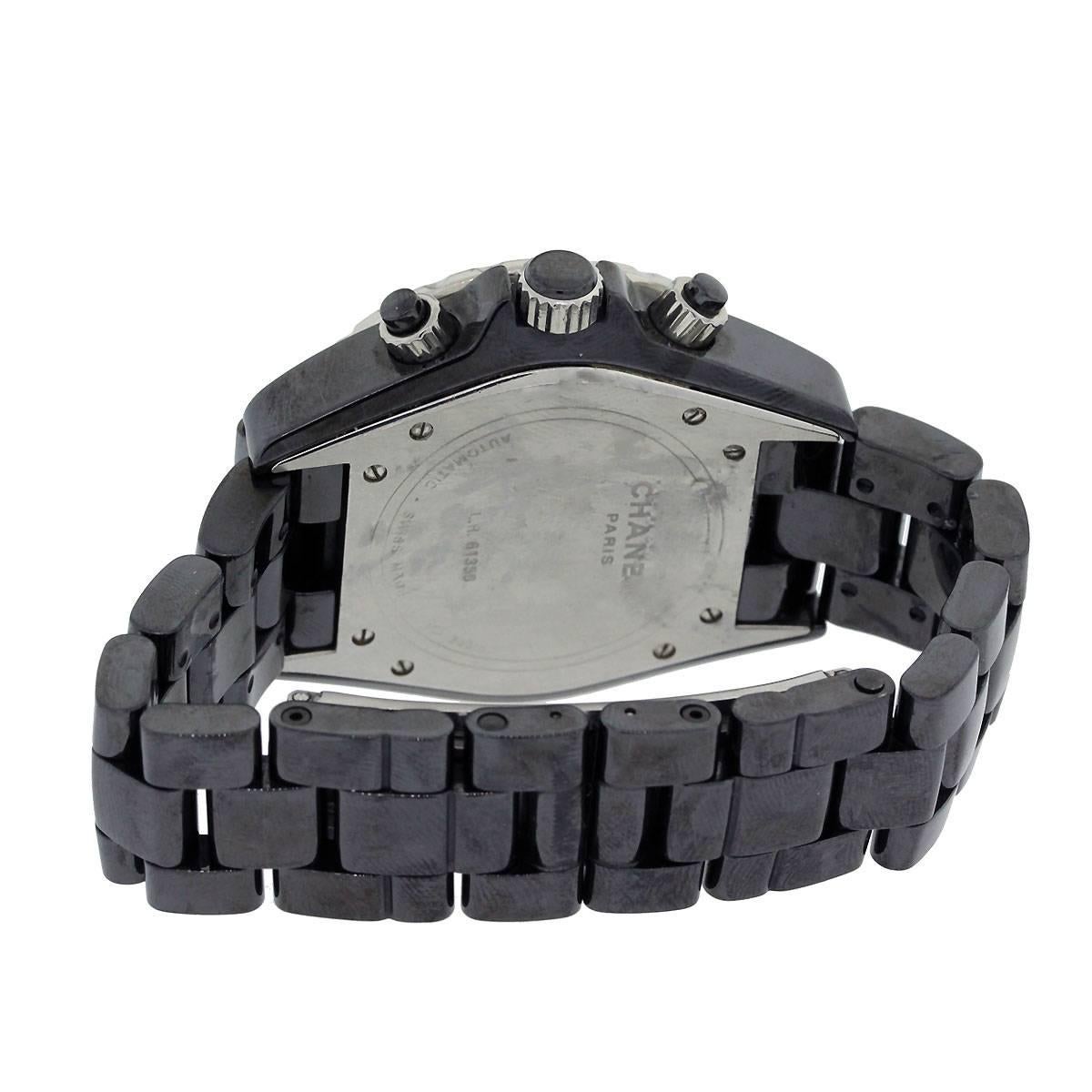 Chanel Ceramic Black Dial J12 Chronograph Automatic Wristwatch In Excellent Condition In Boca Raton, FL