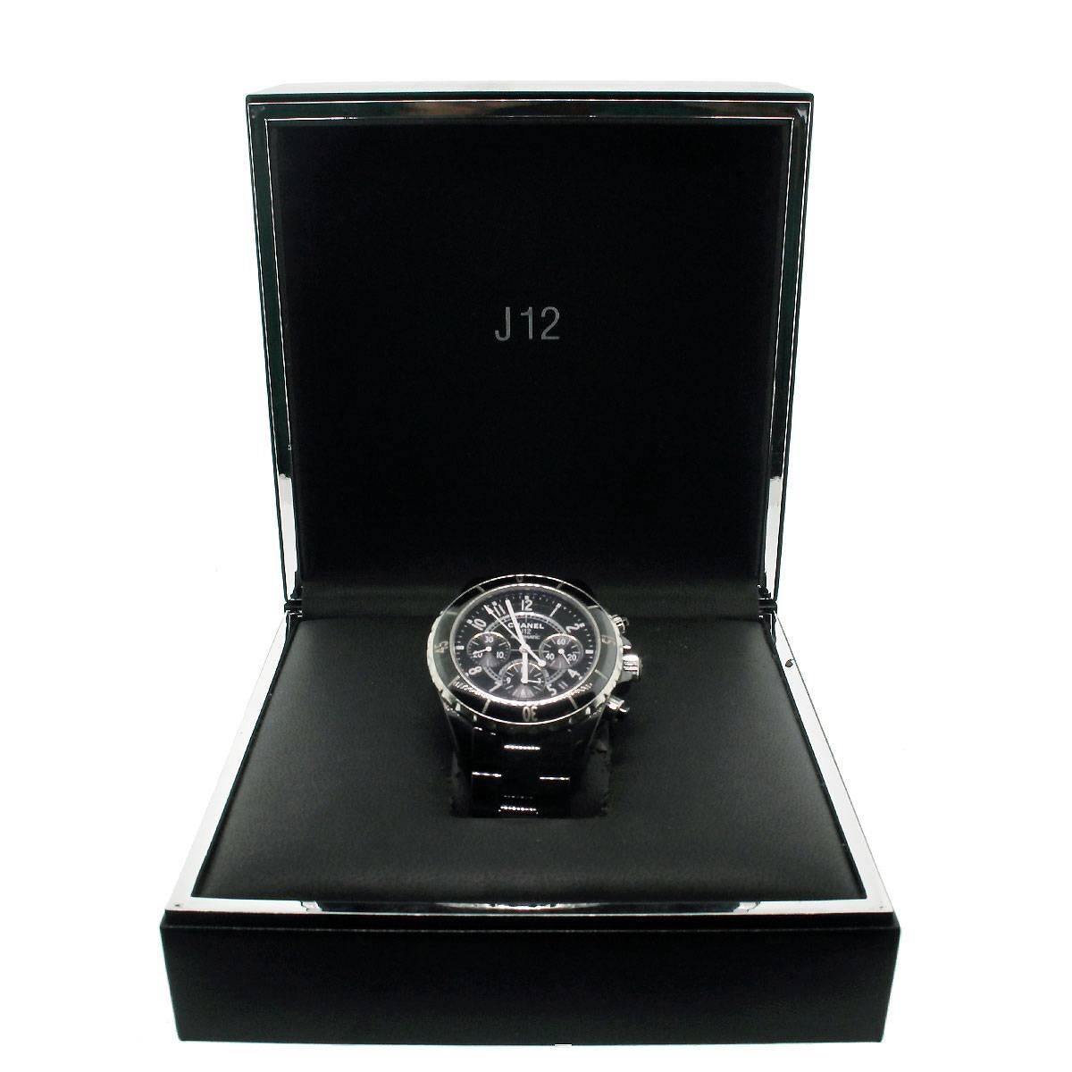 Women's or Men's Chanel Ceramic Black Dial J12 Chronograph Automatic Wristwatch