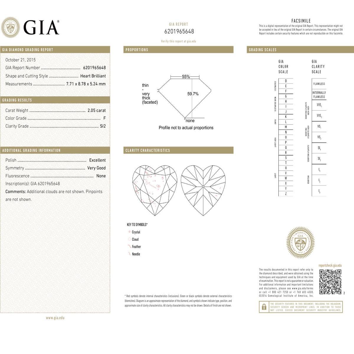 2.05 Carat GIA Cert Heart Shaped Brilliant Diamond Gold Pendant Necklace 1